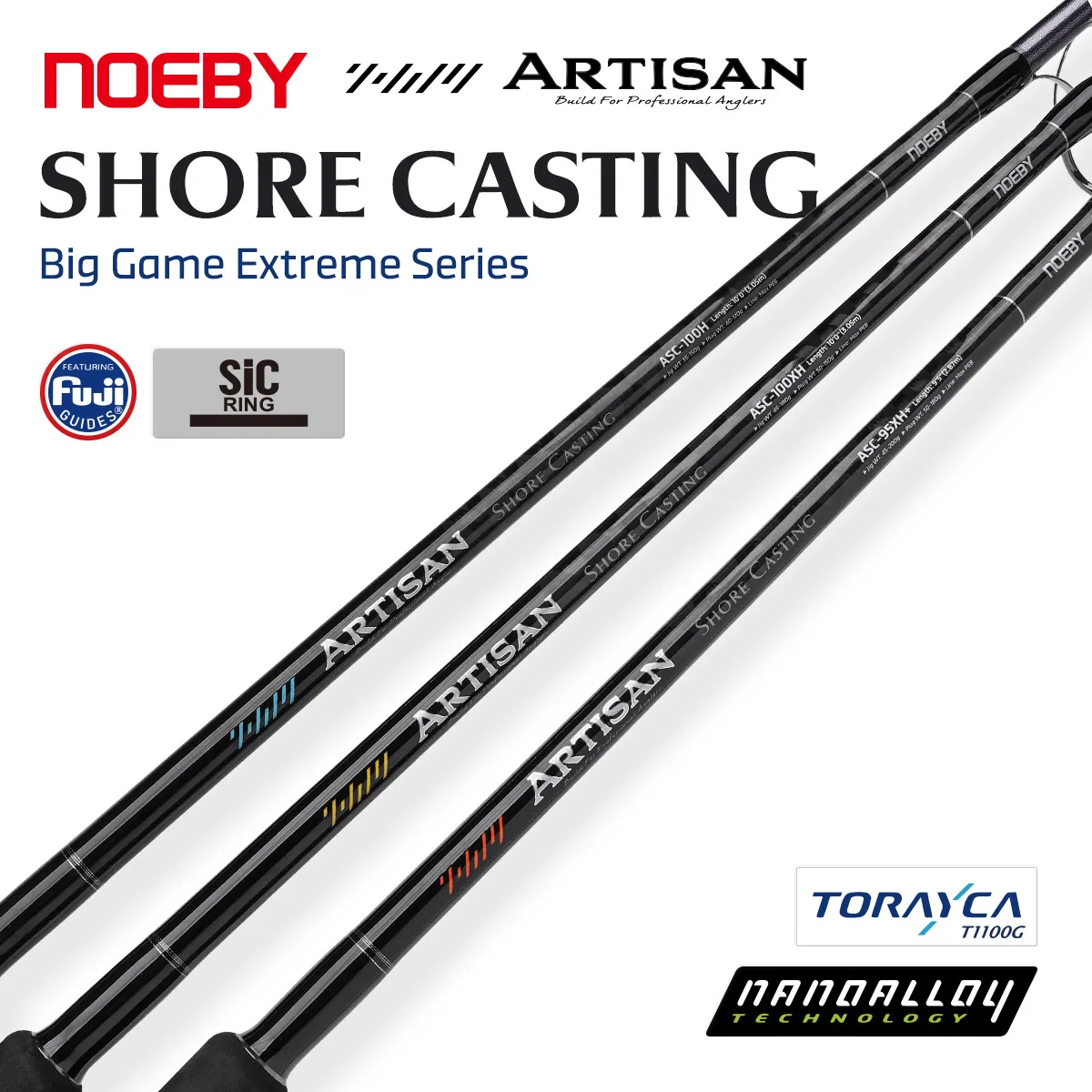 NOEBY ARTISAN Shore Casting Rod 2.87m 3.05m SiC Guides Torayca T1100 Carbon Big Game Long Casting Saltwater Rod