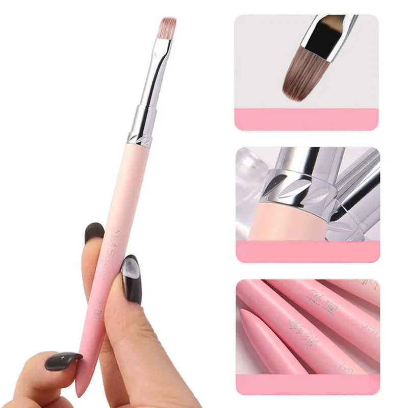 1/13PCS Pink Gradient Handle Nail Drawing Brushes For Manicure Lines Painting Gradient UV GEL Extension Builder Drawing Pen