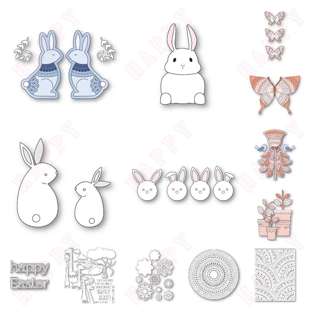 Nordic Bunnies Die NButterfly Pattern Rings Cutting Dies Scrapbook  Decoration Embossing DIY Greet Card Handmade Hot Foil Easter