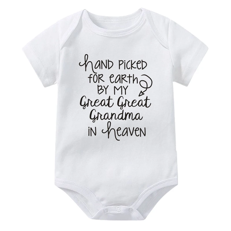 Hand Picked for Earth By My Great Great Grandma in Heaven Toddler Baby Boys Girls Clothes Cute Newborn Bodysuit Infant Jumpsuit