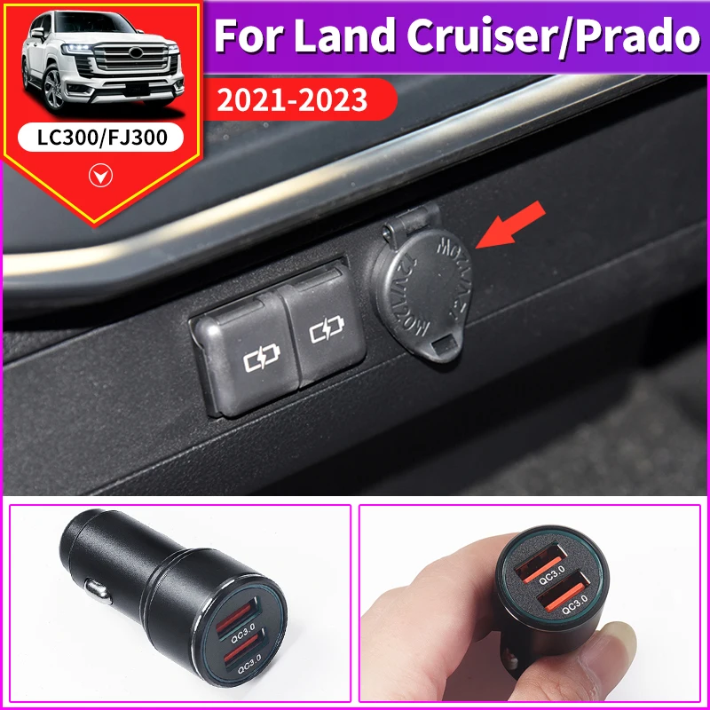 

QC3.0 USB Car Charger 2 Ports For Toyota Land Cruiser 300 LC300 FJ300 2021 2022 Interior Cigarette Lighter Accessories Tuning