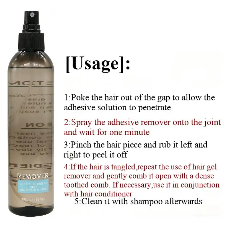 Spray Rimuovi Colla per Parrucche da 267ml, Delicato e Non Dannoso, per Rimozione Adesivi per Parrucche in Pizzo, Toupet, Extension e Nastro Adesivo - Liquido per la Cura dei Capelli