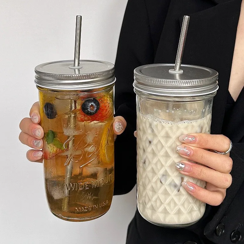 650ml Glas-Kaffeetasse mit Strohhalm-Deckel Transparente Trinkgläser Glastasse für Tee Saft Eiskaffee Becher Trinkwaren – Detail 4