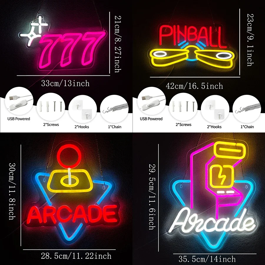 Pinball Neon Sign for Wall Decor,Arcade LED Neon Light for Business Bedroom Game Room Mall Game City Man Cave Decoration