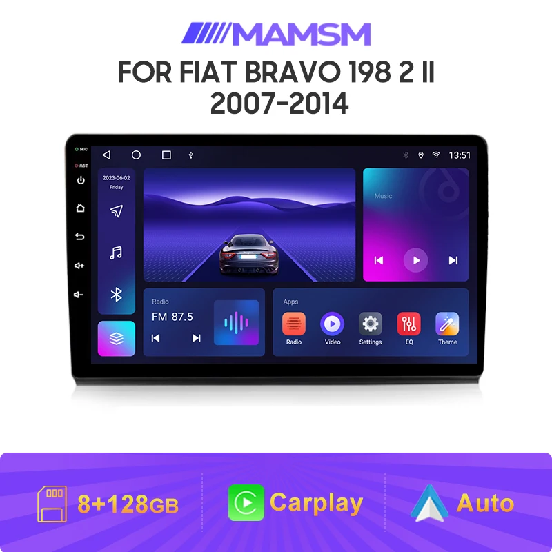 MAMSM Android Wireless Carplay Car Radio Navigation Fit For Fiat Bravo 198 2 II 2007 - 2014 WIFI+4G 8-Core Car Multimedia Player
