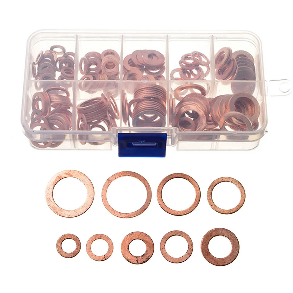 200Pcs Copper Sealing Washers Gasket Set High Conductivity Oil Drain Plug Washers for Car Marine Generator Sump Hydraulic