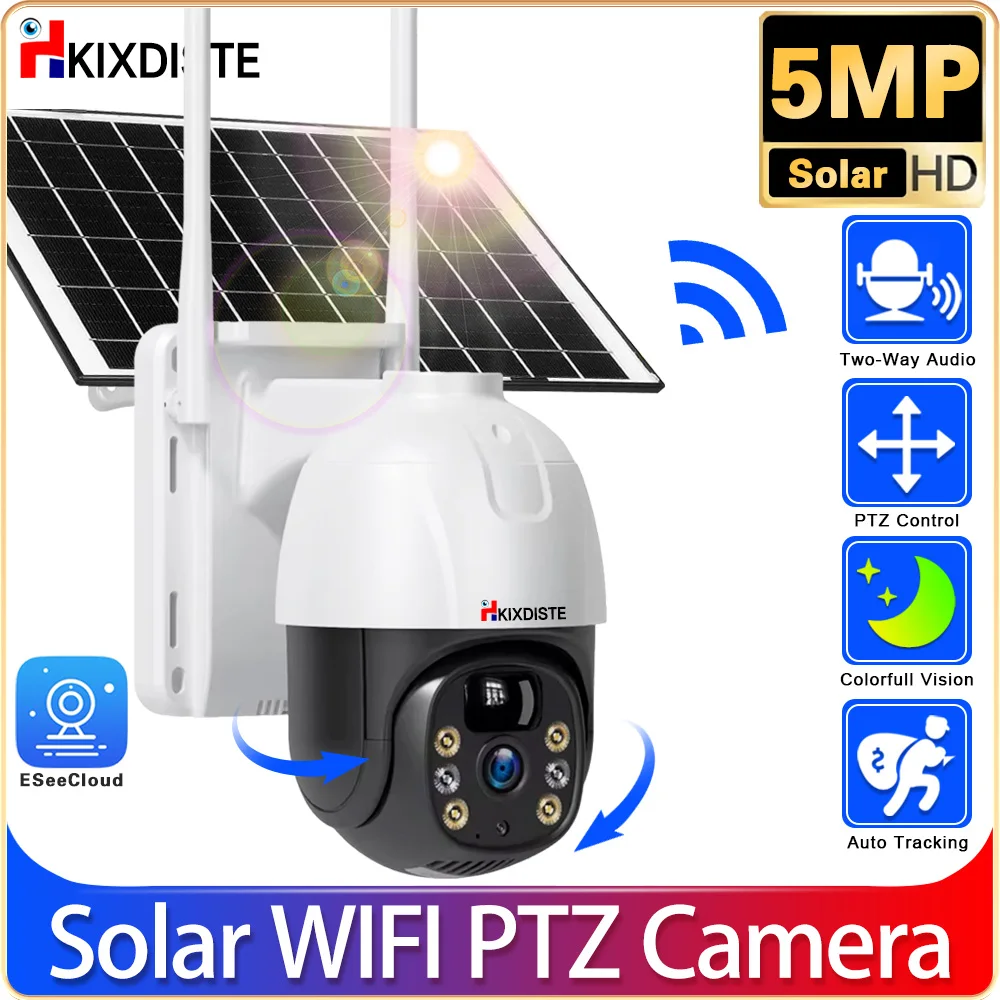 

5MP Solar Camera 360 PTZ Wi-Fi Outdoor Wireless Full Color Night Vision Surveillance Security Protection CCTV PIR IP Camera