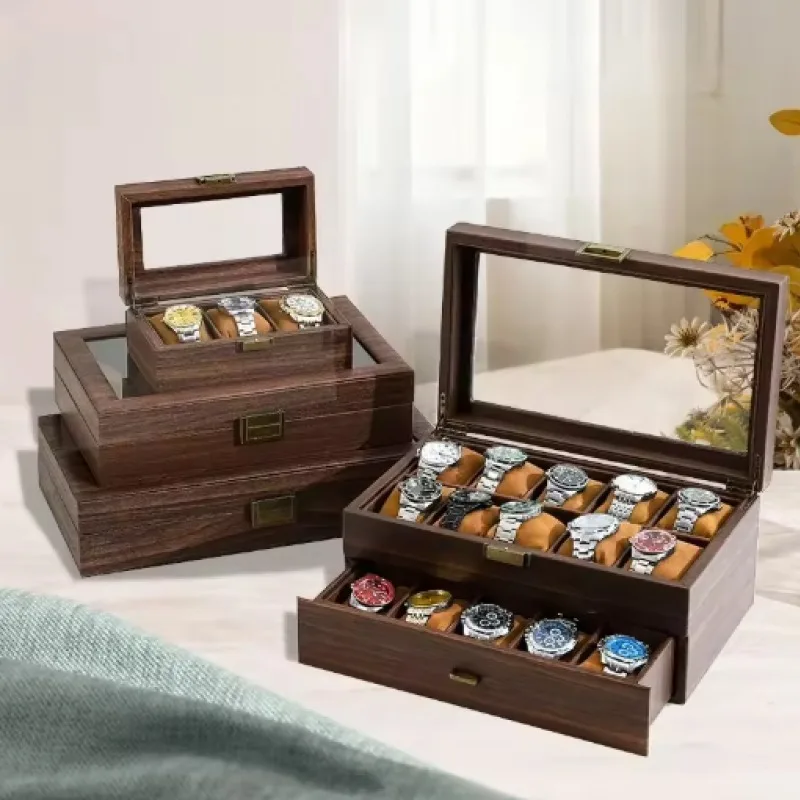 New Style Retro Rustic Wooden Watch Box Organizer - 2/3/6/10/12/20-Bit Bracelet Storage Gift Packaging Case for Men And Women