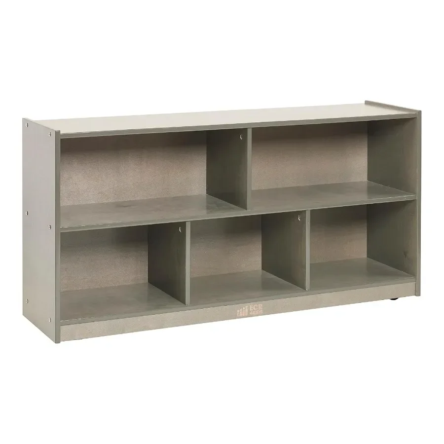 5-Compartment Mobile Storage Cabinet for Toddler and Classroom Furniture, Grey Wash Finish, Durable Wood Construction view 3