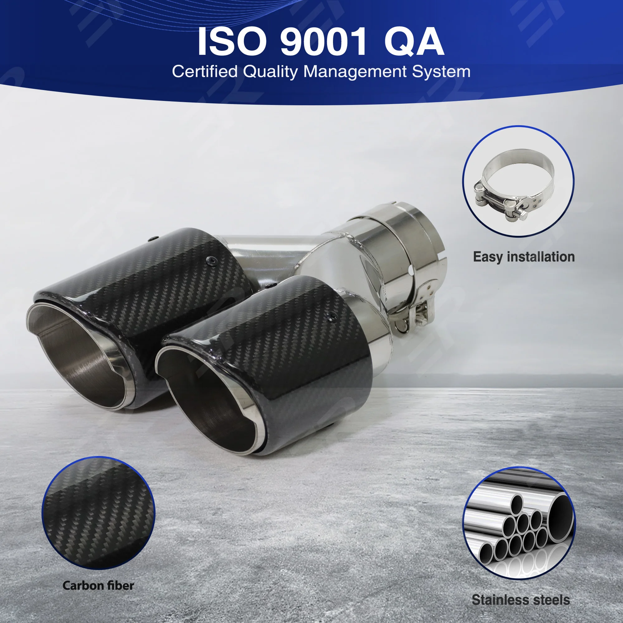 ER Universele Uitlaattips auto-accessoires Echte Glanzende Koolstofvezel Roestvrij Dubbele Uitlaat voor auto-uitlaatpijp Wijzigen