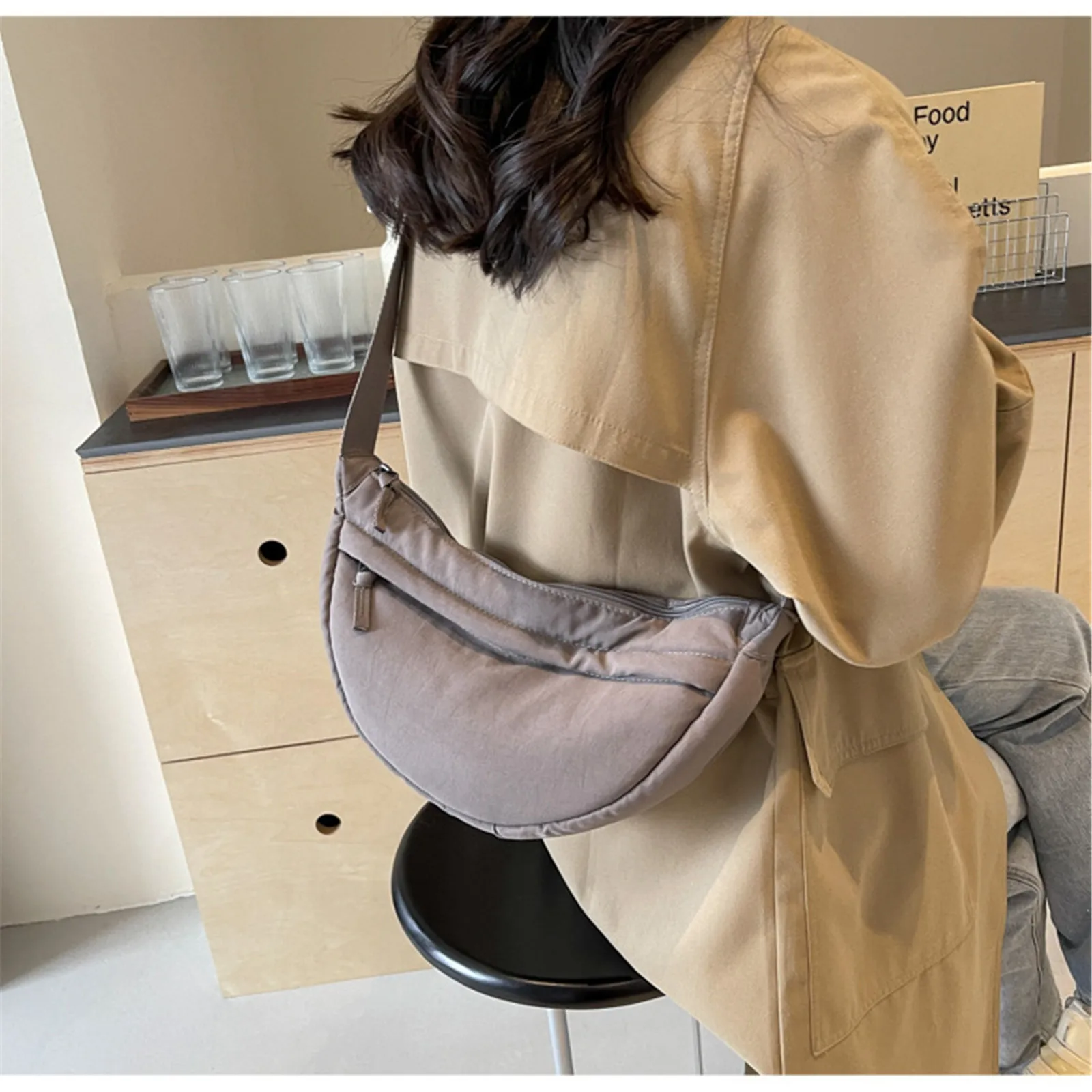 Half Moon Bag For Women Men Small Sling Crossbody Bag Half Moon Hobo Bag Casual Shoulder Bags Ladies Nylon Handbag For Women