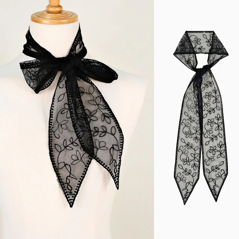 

Cute Elegant Thin Women Narrow Long Scarf Korean Version Embroidered Flower Ribbon Waistband Y2k 140cm Lace Scarf Summer