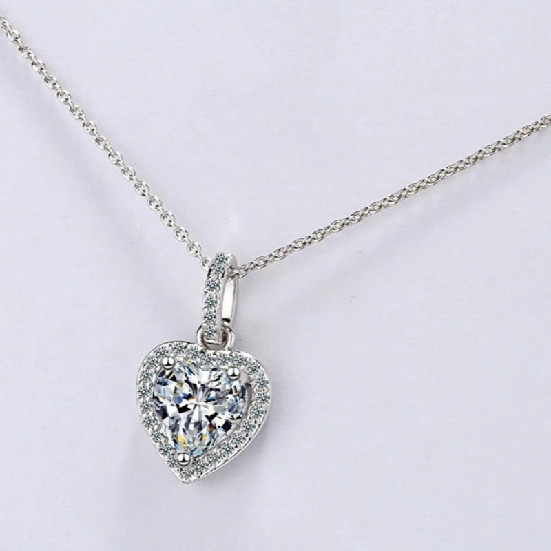 Heißer Verkauf: 925 Sterling Silber Halskette mit Zirkon-Herzanhänger für Damen, Hochzeitsschmuck, Edle Accessoires, Modische Kette, Partygeschenke