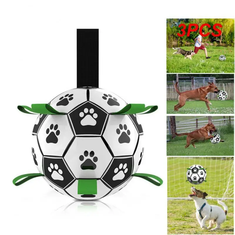 

3PCS Dog Toys Interactive Pet Football Toys with Grab Tabs Dog Outdoor Training Soccer Pet Bite Chew Balls for Dog Accessories