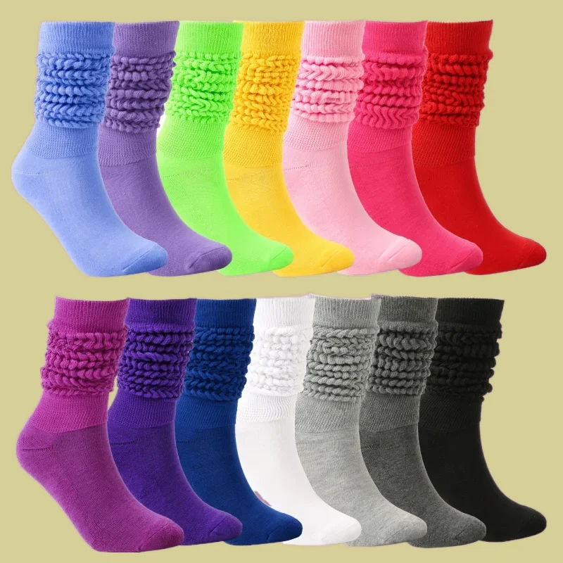 1/3 Pairs High Quality Women's Foldable Thick Thermal Knee High Socks Breathable Loose Slouch Socks Knit Style Women's Socks