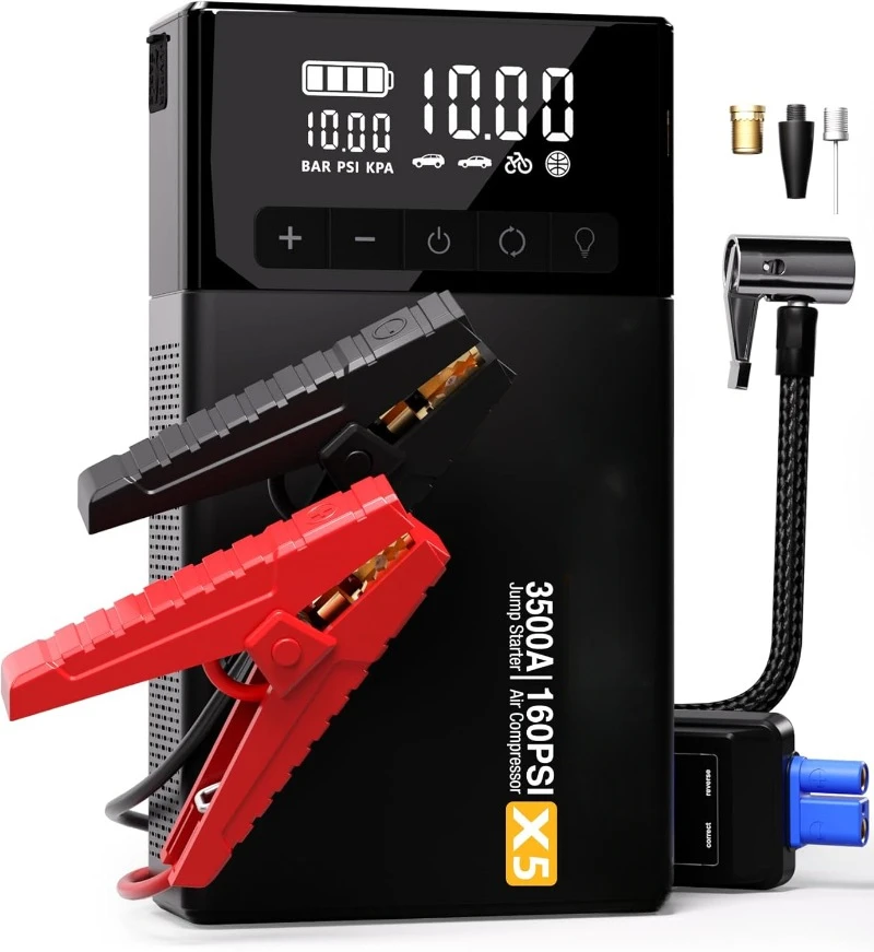 X5 Jump Starter with Air Compressor, 3500A Portable Car Battery Booster (Up to 9L Gas/8L Diesel Engines)