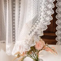 French Romantic White Geometric Star Floral Pattern Ruffles Sheer Lacework Curtains for Living Room Tulle for Windows Drapes