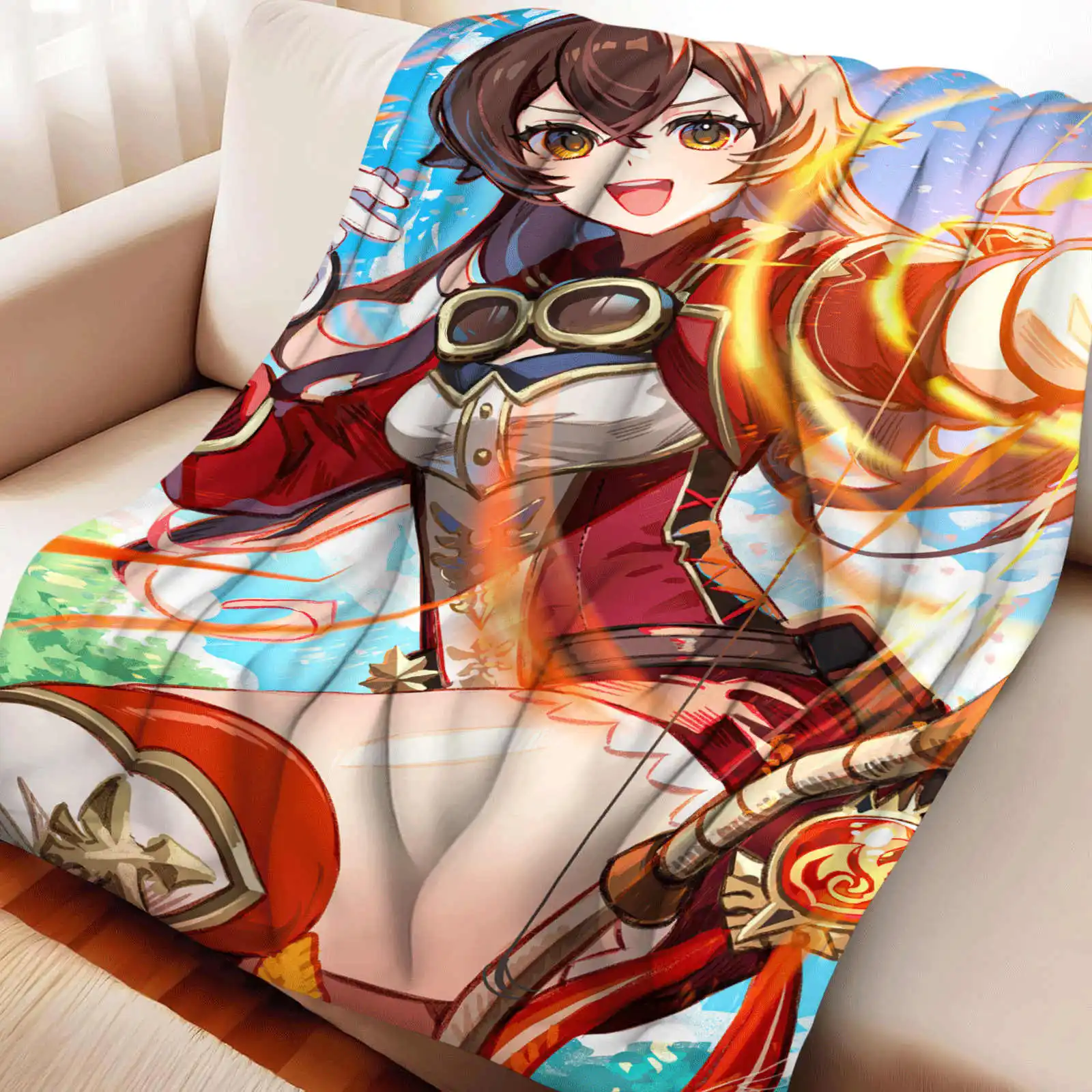 

Genshin Impact Amber Flannel Blanket Portable Home Travel Camping Sofa Picnic kids Flannel Blanket