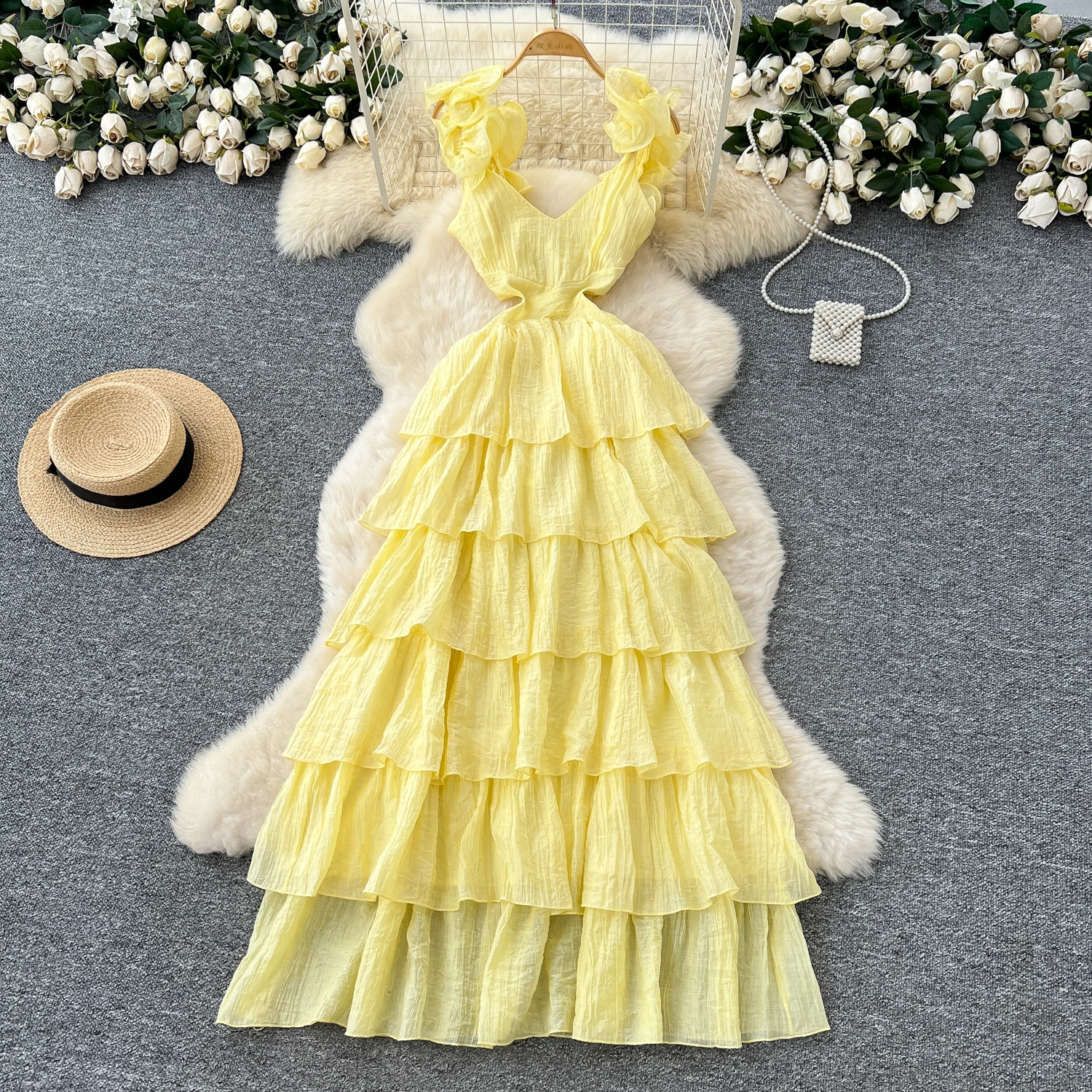 Chic vintage tridimensionale a strati elegante fata moda coreana Boho prendisole abbigliamento donna abiti da cerimonia