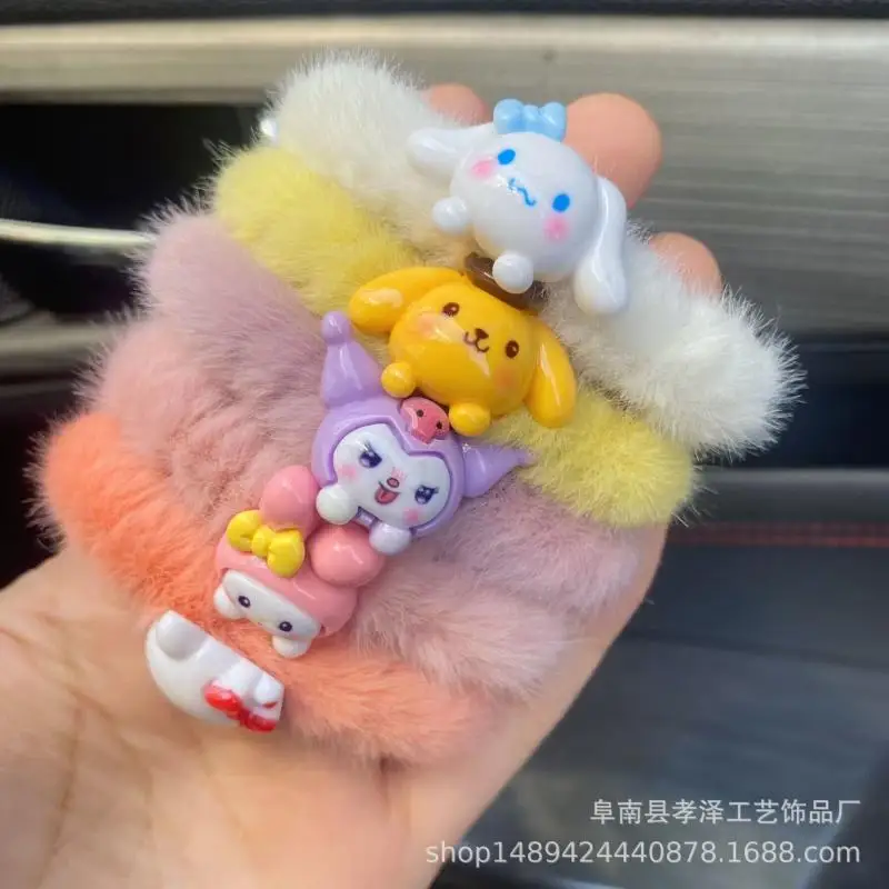 Cute Cartoon Sanrios Hellokittys My Melody Pompom Purin Kuromi Anime Kawaii Hair Band Girls Plush Rubber Band Hair Accessories