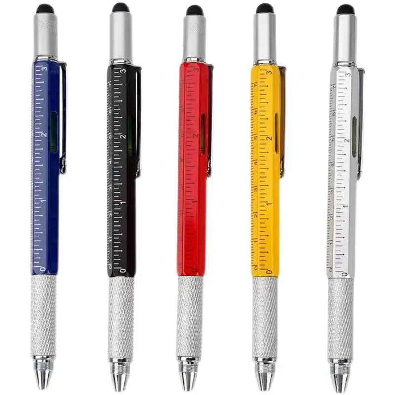 Penna a sfera multifunzione 7 in1 con strumento portatile moderno misura righello tecnico cacciavite Touch Screen livella a bolla