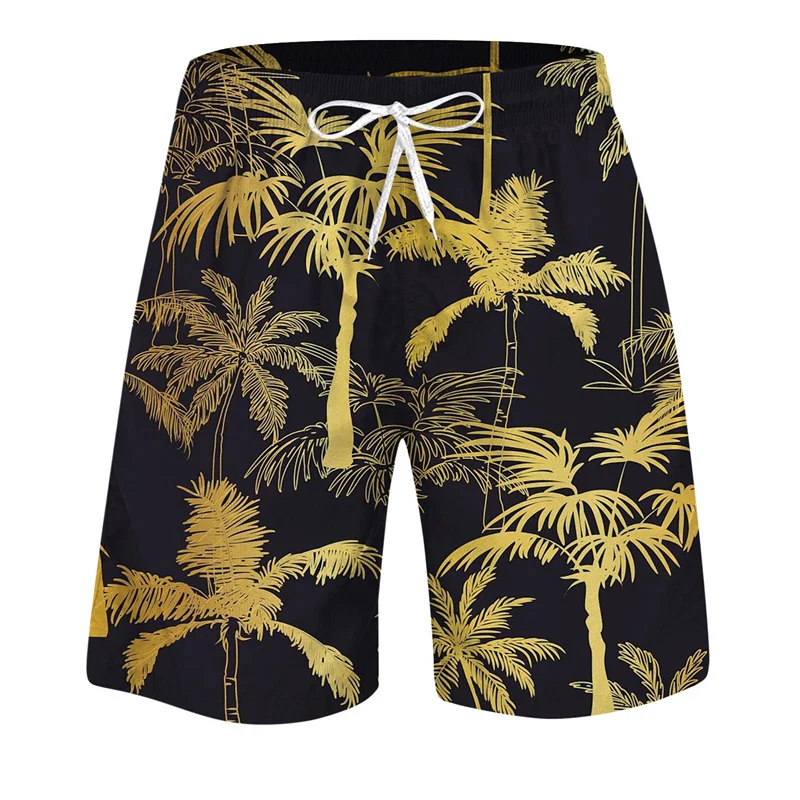 Vegetatieve Bladpatroon Strandshort Heren Kokospalm 3d Bedrukte Zwembroek Zomer Ademende Korte Broek Losse Boardshort