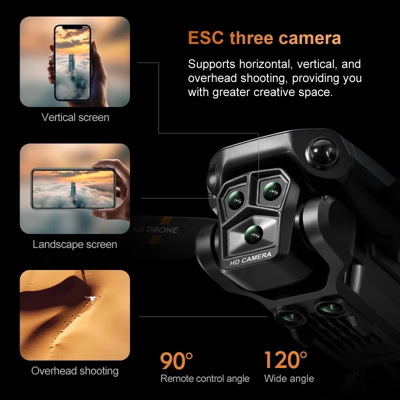 K6 Max Drone 8K WIFI GPS Professinal Three Cameras Wide Angle Optical Flow Four-way Obstacle Avoidance Quadcopter view 4
