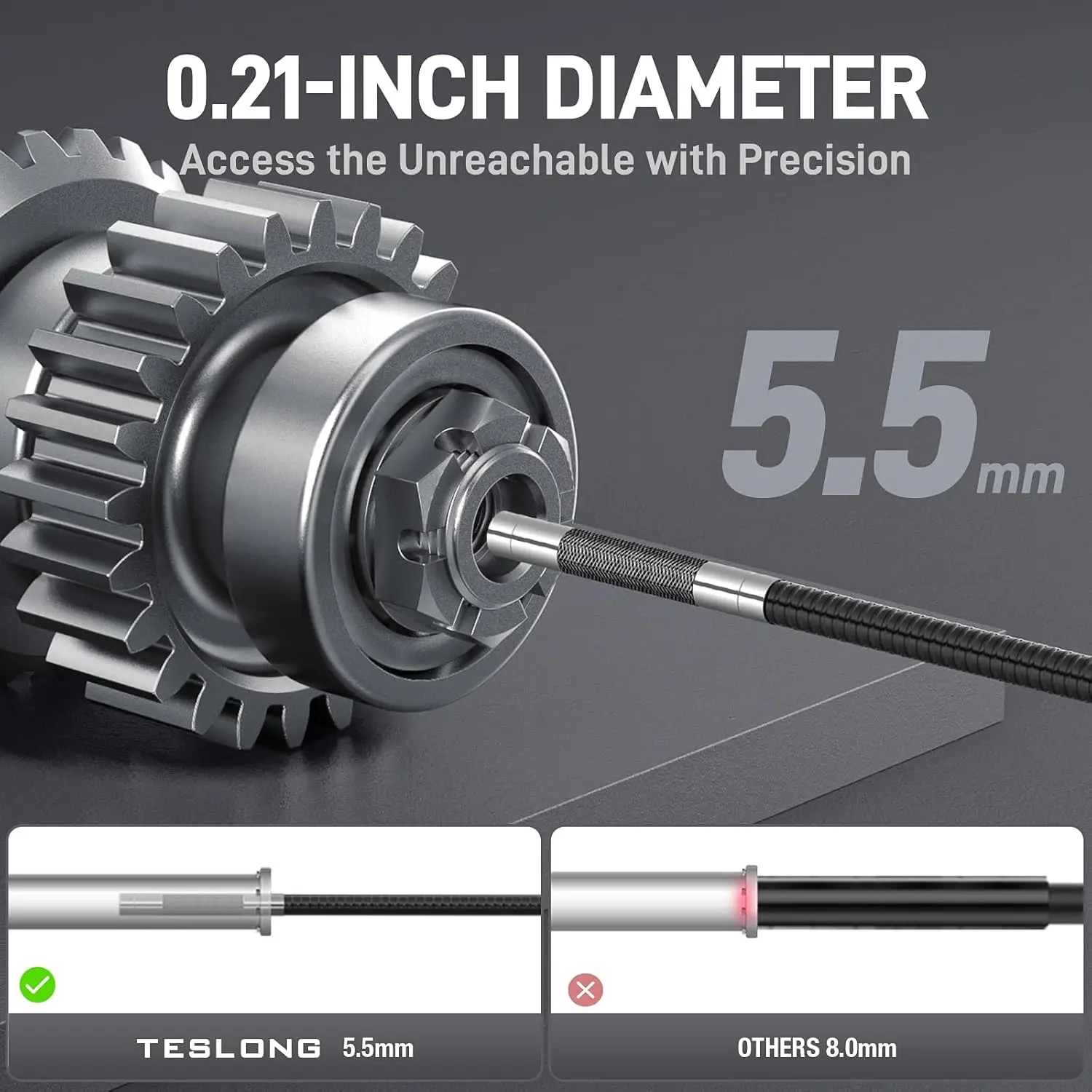 REYUECAM 5.5mm Two-Way 210° Articulating Borescope with 5 " Screen 1080P Steering Industrial Endoscope for Car Sewer Inspection