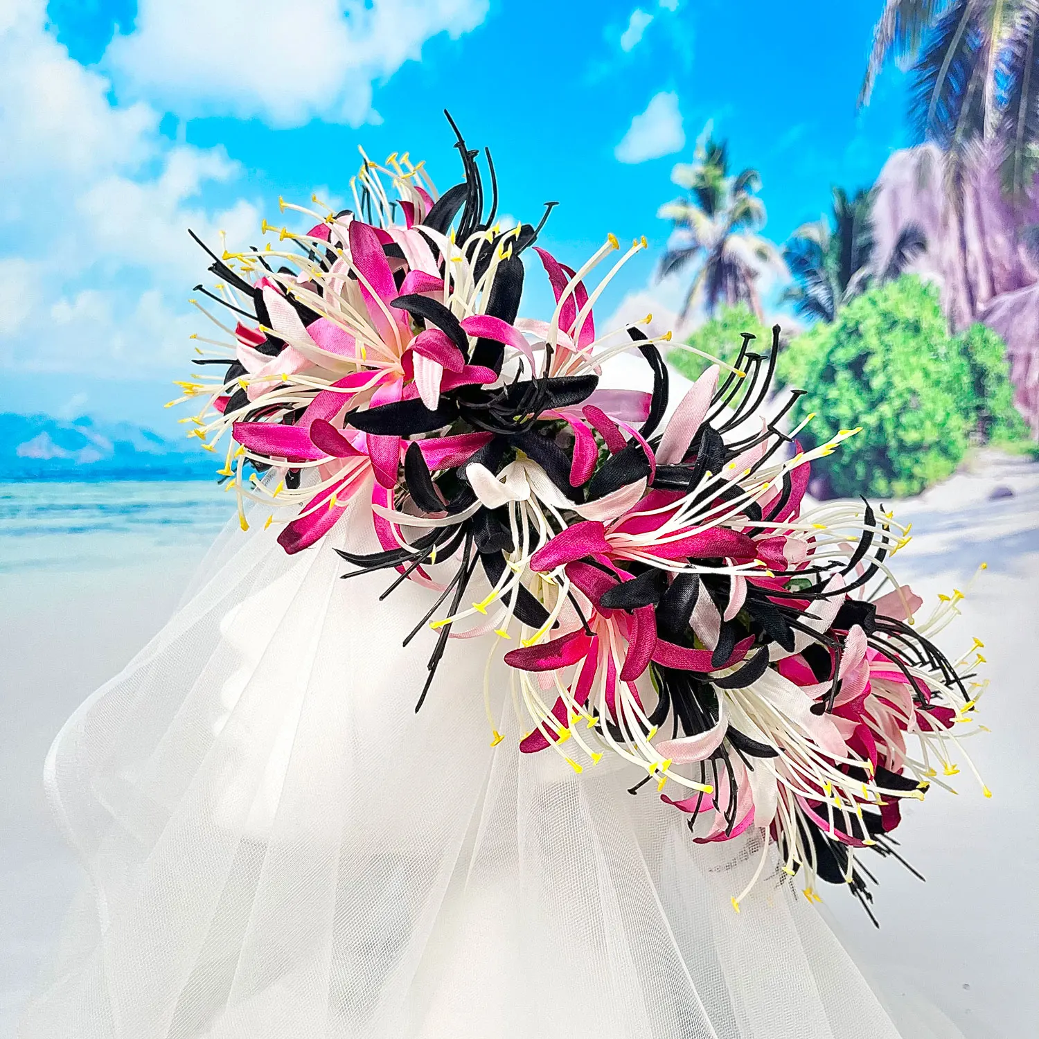 64CM Opaska na głowę ze sztucznego jedwabiu Spider Lily Haku Hawaii Dance Party Hula Girl Wear Head Lei For Luau Floral Garland Flower Crowns