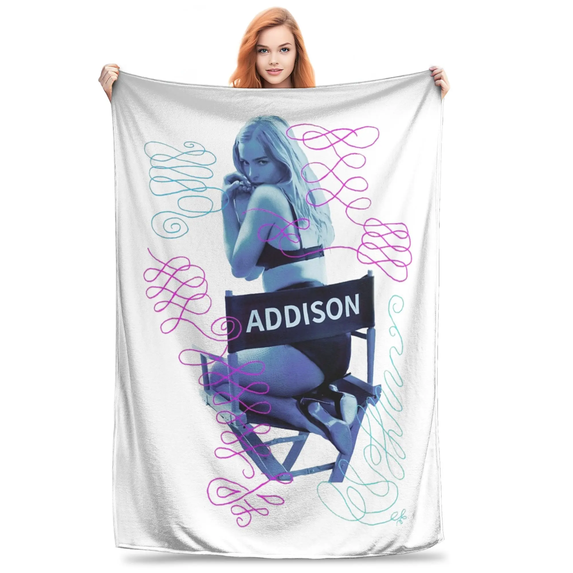 

Одеяло с горячим стулом Addison Rae, коралловое флисовое плюшевое украшение, ультра-мягкое одеяло для дивана, офиса, плюшевое тонкое одеяло