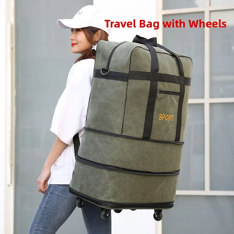 Large Capacity Canvas Backpack Travel Bag Quilt Storage Bag Leisure Style ABS PC Material with Rod for Men And Women