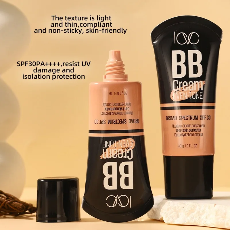 SPF30 Moisture Sunscreen BB Cream Liquid Face Base Foundation Whitening BB Cream Foundation Cream Face Makeup Concealer Cream