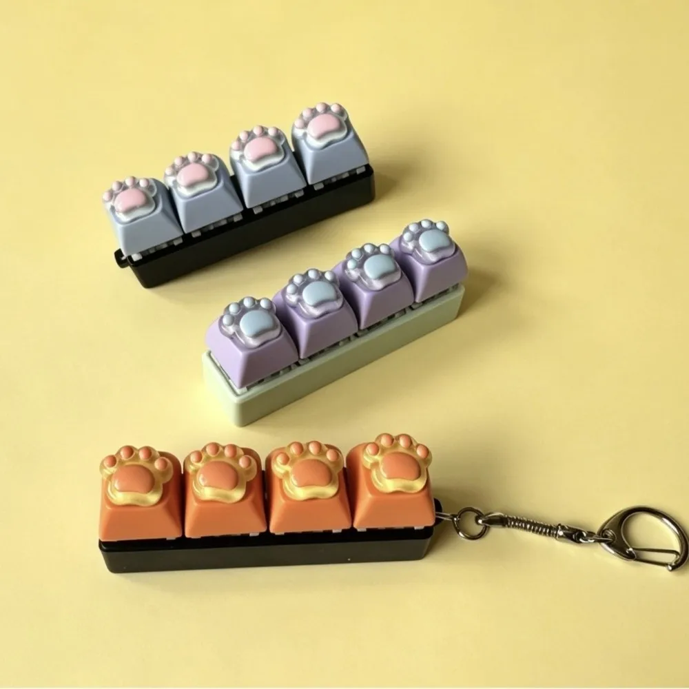 Silicone Soft Cat Paw Keychain Colorful Design Smooth Texture Cat Claws Keychain 4 Keys Cat Paw Shape Keycap Keychain