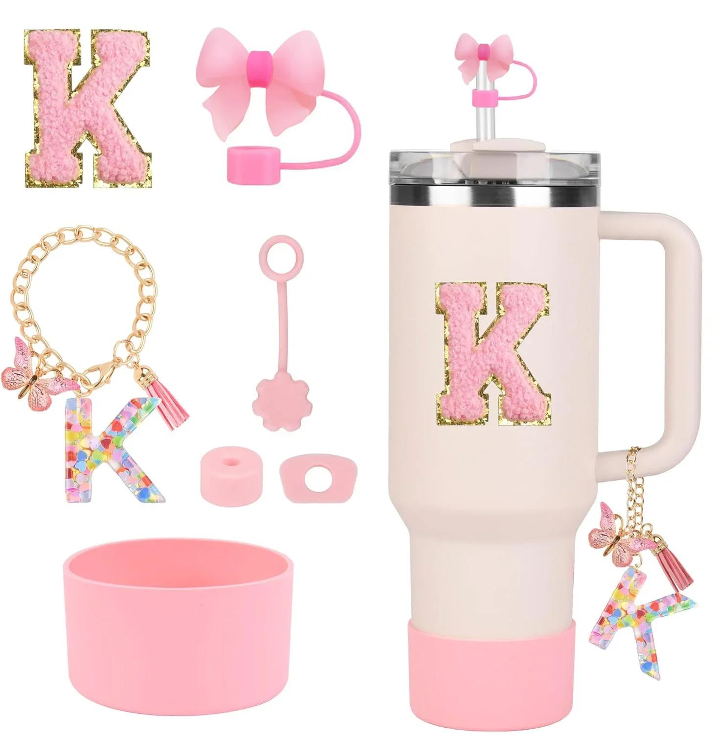 7pcs Cup Accessories Set for Stanley 30oz 40oz Tumbler Straw Cover Cap Boot Spill Proof Stopper Letter Keychain Charm Sticker view 2