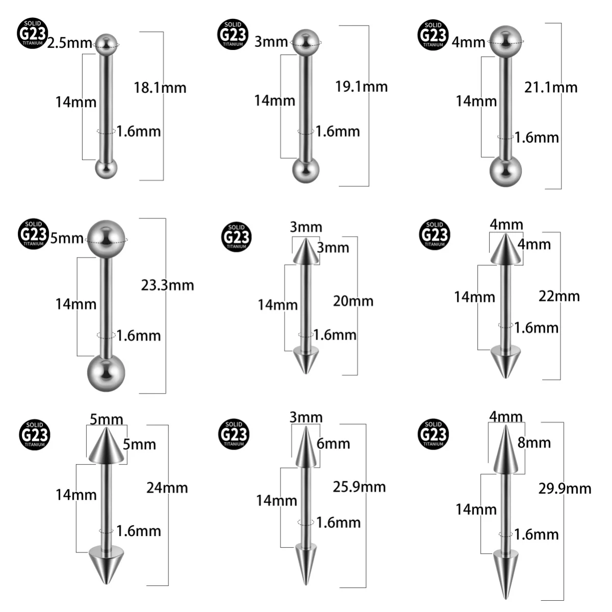 1PC G23 Titanium Long Industrial Barbell Rings 14G Tongue Nipple Bar Piercings Ear Tragus Helix Ear Piercings Body Jewelry