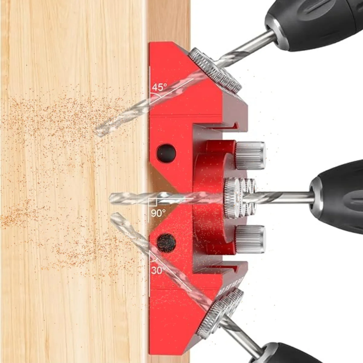 Jig Dowel Self Centering dari Paduan Aluminium dengan Batang Penentu Posisi, untuk Pengeboran Sudut Datar Bulat pada Proyek Railing Kabel & Pertukangan Kayu