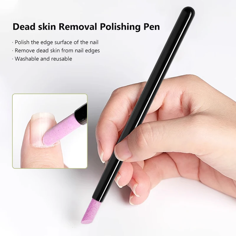 5PCS Nail Art Quartz Pen Nail Cuticle Sanding Buffer Nail File Pen Cuticle Stone Pusher UV Gel Polish Manicure Care Scrub Files