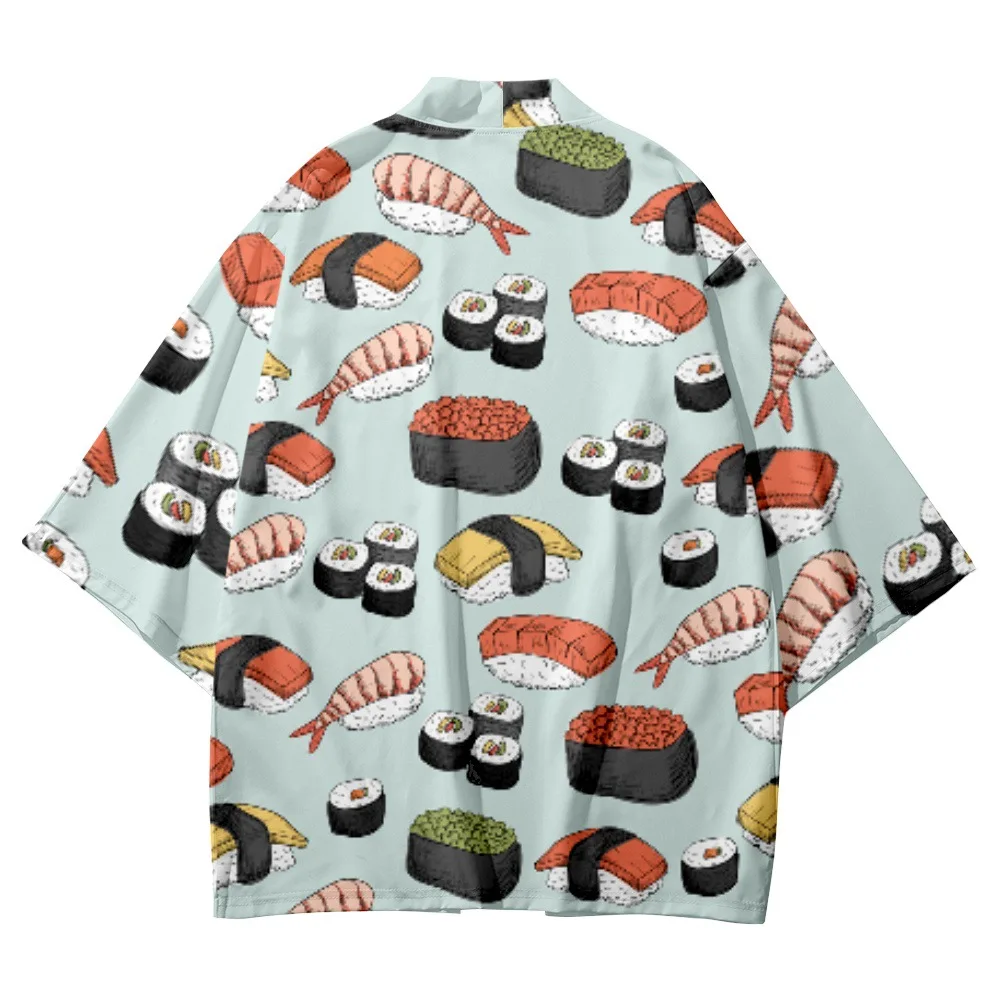 Chinese Sushi Print Haori Japanese Cardigan Shirts Traditional Kimono Men Women Beach Yukata Cosplay Asian Clothing