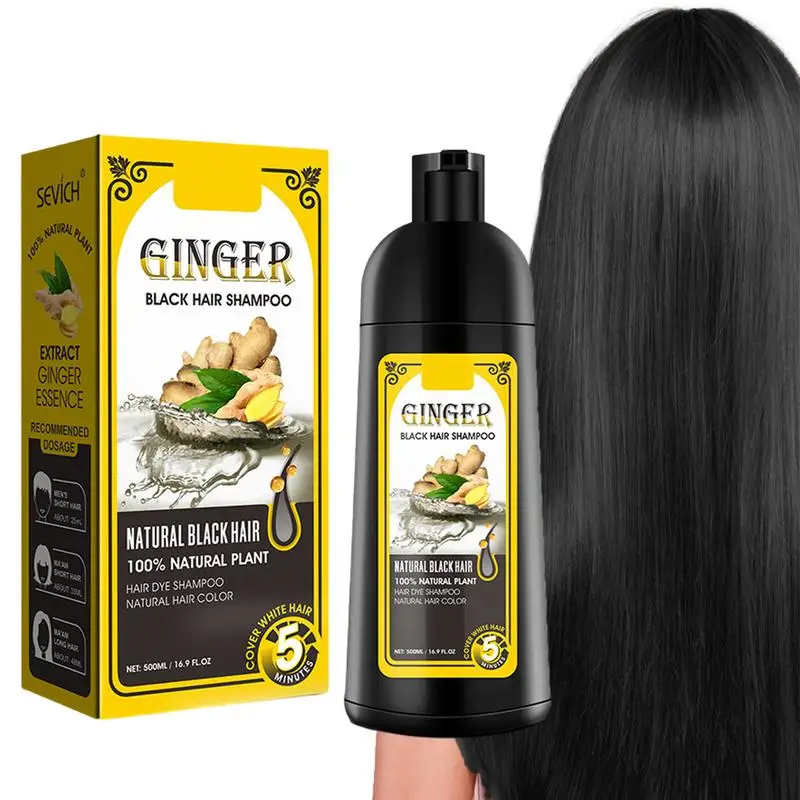 1pcs 500ml Black Dyed Shampoo Black Hair Dye Ginger Ingredient Coconut Ginger White Hair Dyed Black Repair Hair For Women & Men