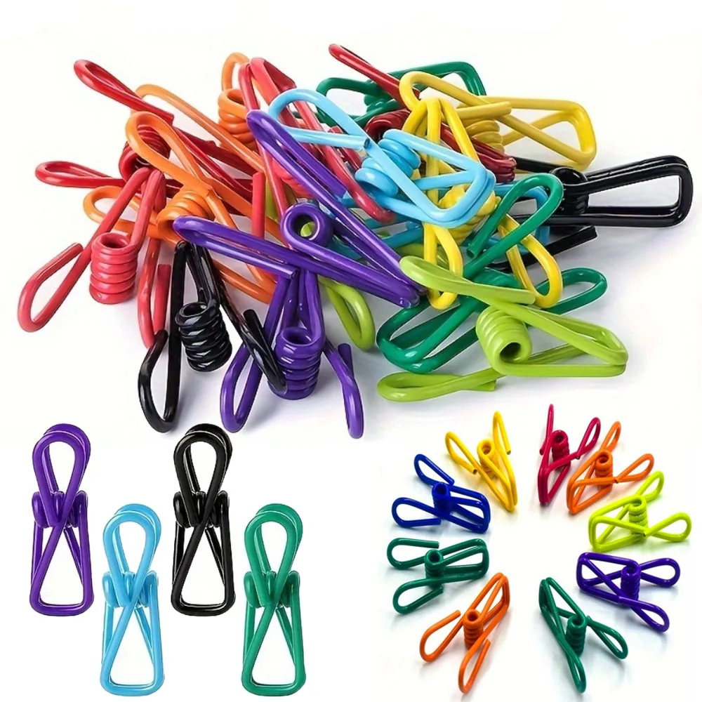 20PCS Coated Multi-Functional Food Bag Clips Heavy Duty Stainless Steel Clothes Clips Mixed Colors