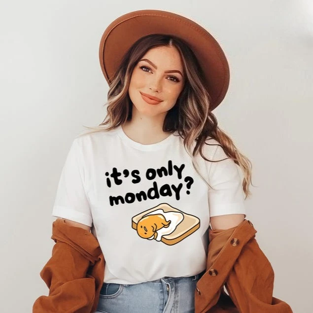 

Gudetama Lazy Egg Kawaii Print Cotton T-shirt Sanrio Gudetama It's Only Monday Print Short Sleeves T-shirt Summer Men Women Tops