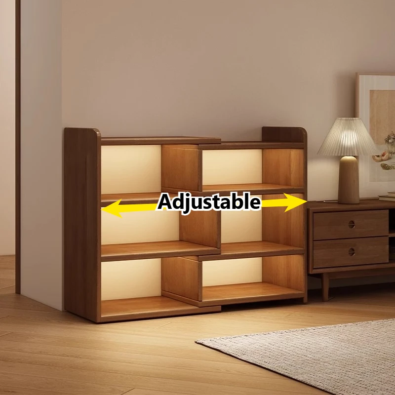 Wooden Adjustable Bookcase Cube Storage Organizer Retractable Bookshelf Expandable Horizontal for Home Living Room