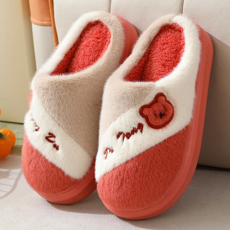 

Warm Cotton Winter Slippers for Women Men Soft Non-Slip Fluffy Design Flat Indoor House Slippers Couples Autumn Winter New