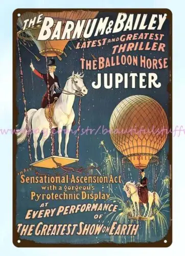 Barnum & Bailey Circus Balloon Horse Jupiter equestrian decoration metal tin sig