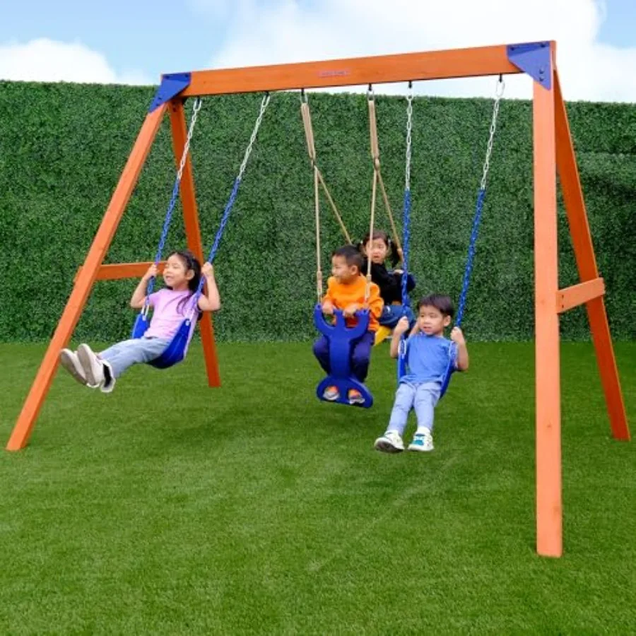 

Деревянный качельный комплекс Madison Cedar: 2 качели с регулируемой высотой и двухместные качели-глайдер, уличный игровой комплекс для двора