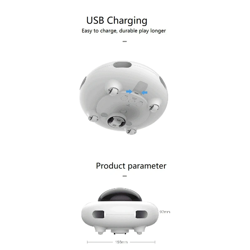 귀여운 장난감 스마트 티저 UFO 애완 동물 턴테이블 잡기 훈련 장난감, USB 충전 상호 작용 자동 애완 동물 장난감