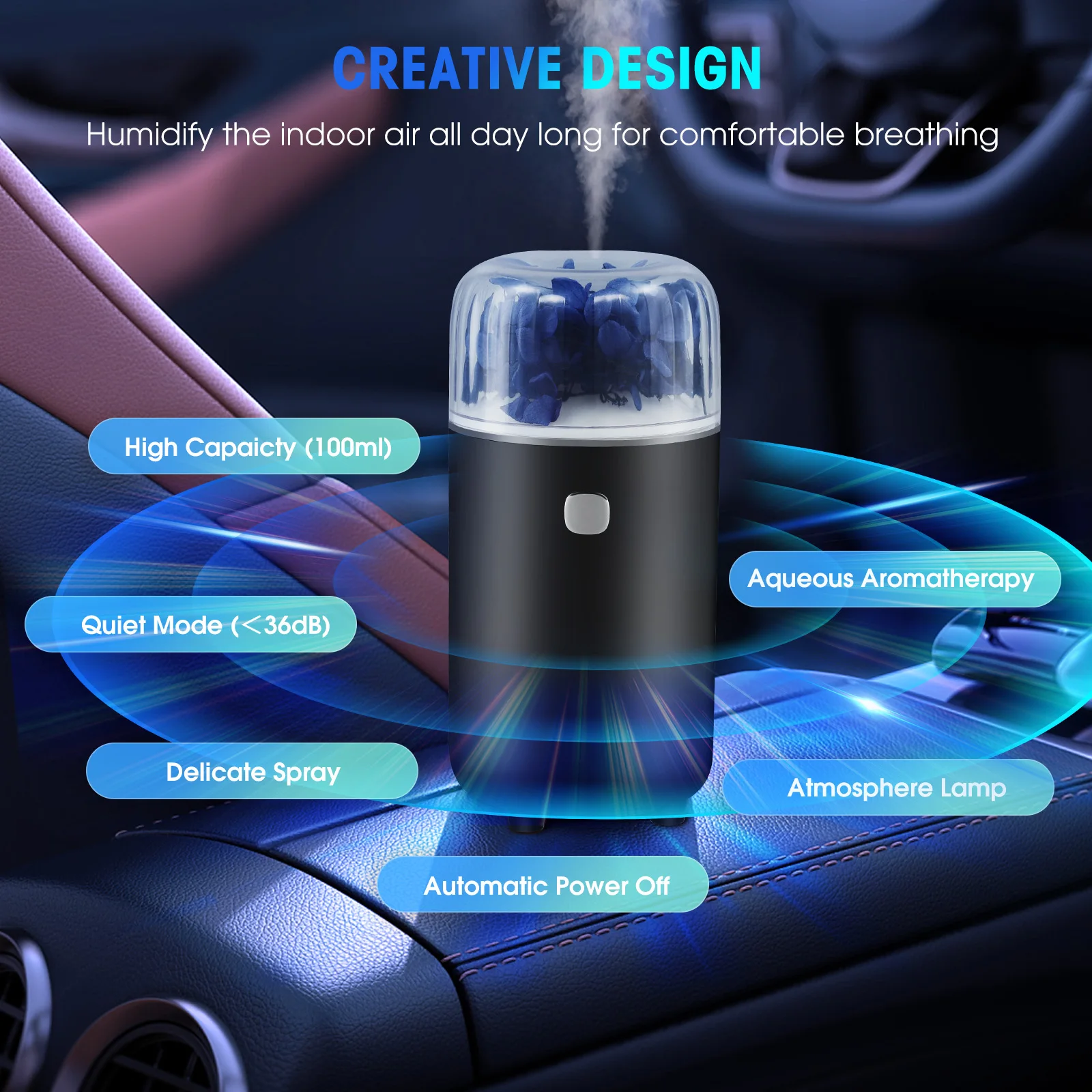 Car Diffuser Humidifier Aromatherapy Essential Oil Diffuser USB Cool Mist Mini Portable Diffuser For Car Home Office Bedroom