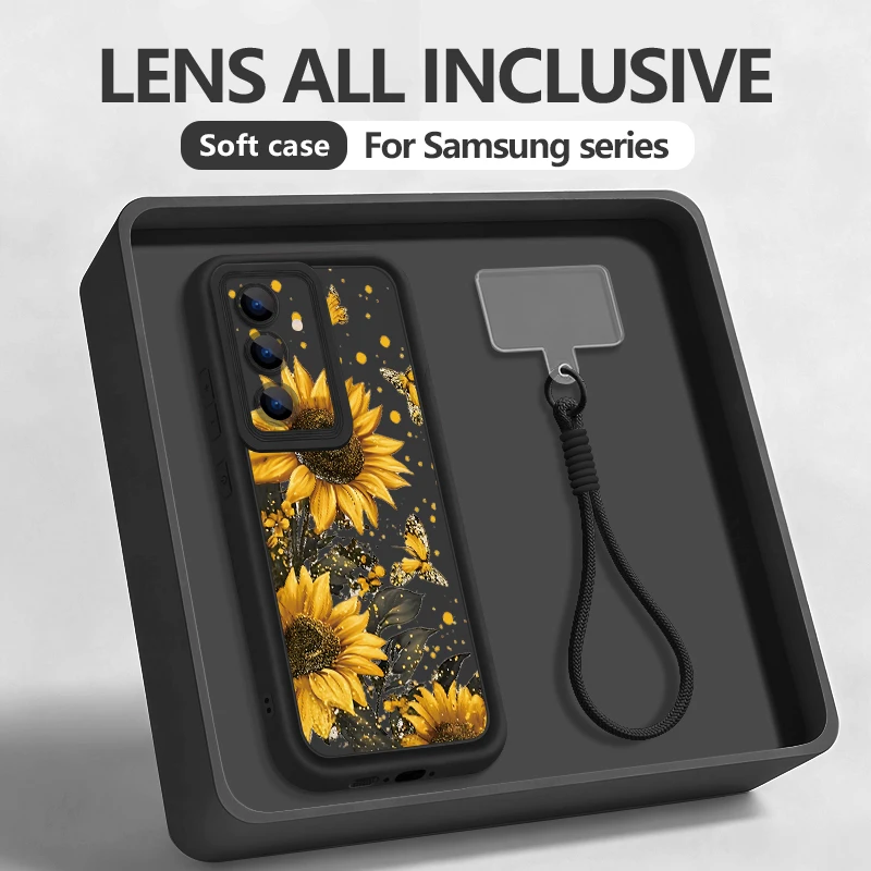 Sunflower Printed Phone Case For Samsung Galaxy S26 S25 S24 Ultra S23 S25 FE A57 A37 A17 A56 A16 A55 A54 A15 Wrist Lanyard Cover
