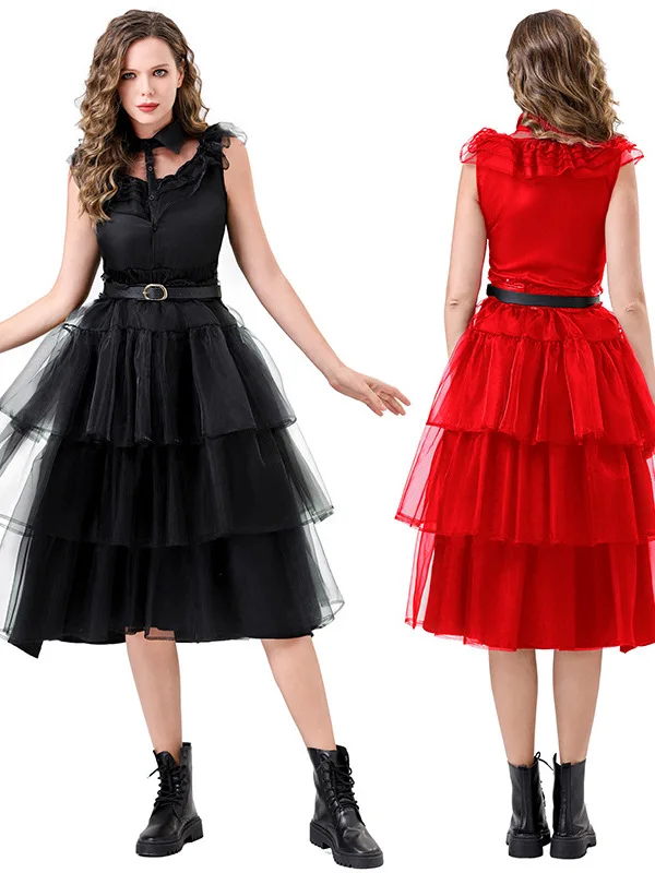 Vestido de Baile Negro de Wednesday Addams para Mujer Adulta, Falda para Fiesta de Halloween, Nuevo Modelo, Disfraz de Cospla...
