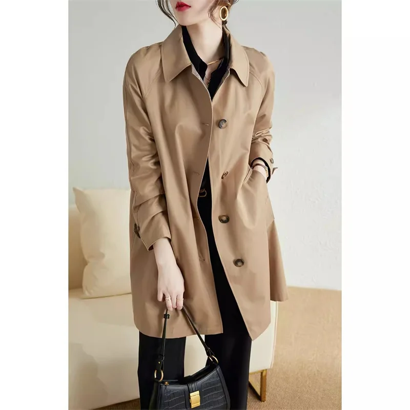 

Yingwu Khaki Trench Coat For Women's 2024 Spring and Autumn New Loose Korean Version Versatile Casual top Solid Color Commuting